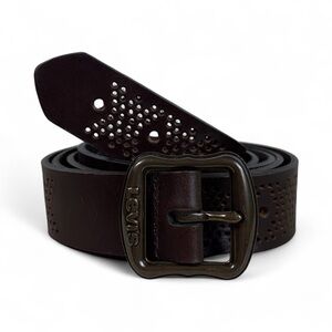 Levi's Women's Dark Brown Perforated Leather Plus Size Belt 2X XXL Gold Buckle